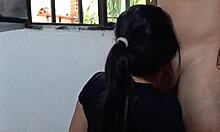 fucking babysitter by window hoping wife stays away