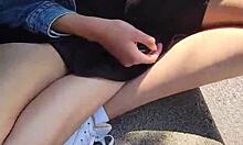 Paid Teen Lets Stranger Grope Shaved Tits Pussy in Public Outdoor Quickie