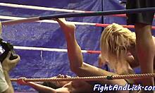 european lesbians wrestle then finger each other close-up in intense catfight match
