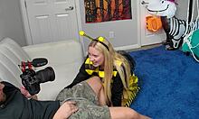 thick blonde neighbor sneaks halloween bts sex rough doggystyle ride