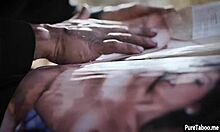 Cute Busty Girlfriend Teases Ebony Boyfriend's Slender Dick in Garage