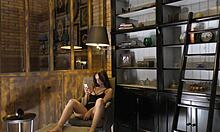 Horny housewife strips plumber naked teases his big cock then ignores it for sloppy blowjob handjob finish