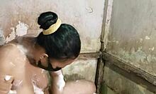 housewife mandi fingers her hairy pussy in the bathroom mirror