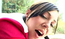 18-year-old brunette milf in fishnets bent over bed, asshole gaping from rough anal fingering