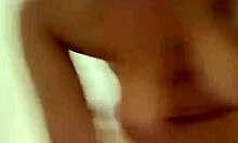 Squirting teen rides monster cock in public bathroom closeup