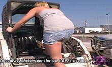 Coed cutie flashes big natural tits in park