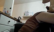 White slut in satin thong dress heels gives pov blowjob then doggy rimming