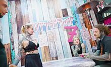 tattooed merry joins skinny couple for big cock sloppy anal foursome doggystyle riding atm