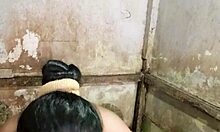 housewife mandi fingers her hairy pussy in the bathroom mirror