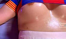 Cheerleader Babe's Skirt Ripped Off, Fat Ass Bent Over for Doggystyle Creampie in Bedroom!