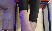 Dirty Slut Fingers Feet in Black Leggings Shower