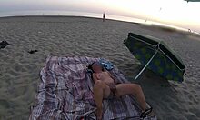 misscreamy the pussy flashing teacher gets fingered to orgasm on beach by voyeur