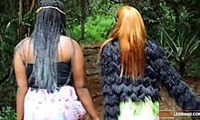 curvy ebony stepsisters scissor and trib wet pussies, double dildo fuck in rough lesbian hookup