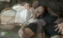 mommy cuddles close with stepson on the cozy couch