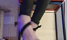 Dirty Slut Fingers Feet in Black Leggings Shower