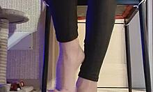 Dirty Slut Fingers Feet in Black Leggings Shower