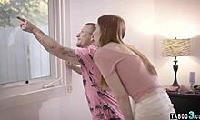 Neighbor Spies on Petite Redhead Teen, Takes Her Rough While Family's Away