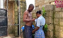 schoolgirl's wet pussy nearly exposed as neighbor thrusts deep in outdoor quickie fuck