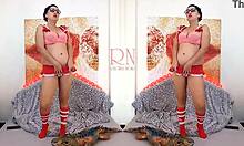 sexy schoolgirl regina dances striptease peeling panties for huge iguana toy double fun