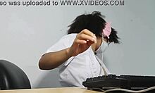 beautiful latina student flashes natural tits excited homework uniform