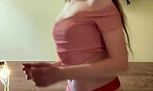 tiktok cutie brunette dances pretty pussy small tits miniskirt thong stockings