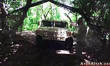 striptease teen rips lingerie for webcam anal beads with army stud outdoors