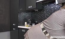 Fingering her swollen 37-week pregnant belly and pussy close-up