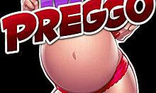 Fingering her swollen 37-week pregnant belly and pussy close-up