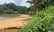 Blonde Wife's Accidental Public Beach Handjob Outdoor Cumshot