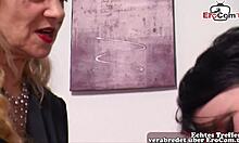 Shy German chubby couple films first fat swinger threesome casting ever!