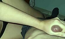 guy strokes massive cock while brazilian cutie watches intently