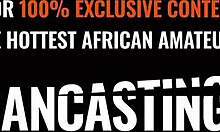 Big booty black model slurps sloppy on producer's huge white cock for the job