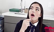 Emily Willis bends over for intense daddy spanking on her big tits milf ass