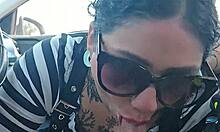 Latina Wife Deepthroats Big Cock Tattoo Hubby Car Public Uber Payment