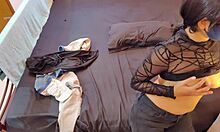 big ass japanese student tempts guy into missionary pounding her tight shaved pussy on bed