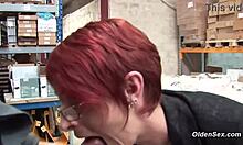 Ginger French milf businesswoman takes anal in two spots