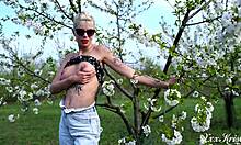 Gardener's sloppy public facefuck ends with cum swallow surprise