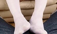 Sockjob footjob—cum on my pretty blonde feet now?