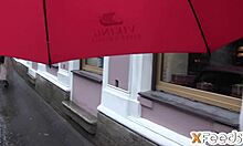 skinny russian teen model rides older man's cock cowgirl after bent over doggystyle cum