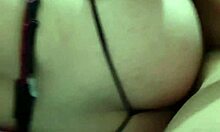 wife displays curves in sheer black lingerie homemade