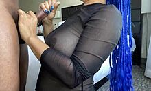 blue hair throatgoat delivers sloppy deepthroat on monster cock craving that facial cumshot