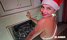 Christmas anal pounding fills her huge tits milf ass raw on red sheer