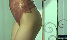 Don't you love petite redhead Sabina Rouge's lingerie striptease posing?