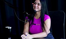 angel baronesa in sheer red shows off blowjob skills gets tits sucked plug slips into ass then pees for client's jerk off