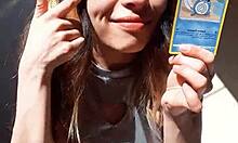 bonneyuwu teases her sexy body in cosplay outfits showing off cards outdoors