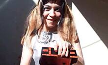 bonneyuwu teases her sexy body in cosplay outfits showing off cards outdoors