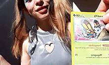 bonneyuwu teases her sexy body in cosplay outfits showing off cards outdoors