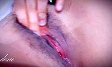 Pinay babe rubs wet pussy pinches big tits close-up wild