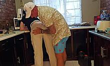 Curvy Kitchen Milf Strokes Fat Cock to Big Ass Cumshot