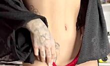 susy gala fingers her wet pussy shakes ass in red lingerie boots holiday vibe